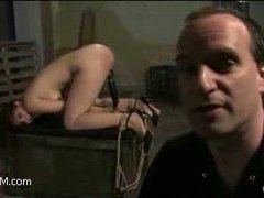 a cute brunette comes for her first bondage and forced orgasms experience