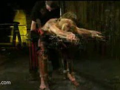 a stunning blonde gets tied up and bound hard, then orgasms drained from her gorgeous body