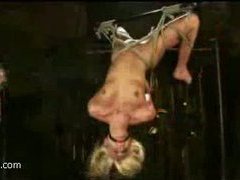 a stunning blonde gets tied up and bound hard, then orgasms drained from her gorgeous body