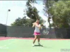 A busty blonde MILF tries to play tennis but got fucked occasionally
