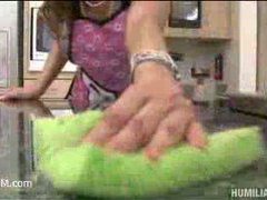a slutty housewife decided to make a surprise for a husband, instead got fucked