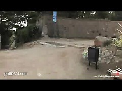 a pretty brunette gets fucked by two men in public