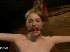 A slim blonde submits to ropes and tries anal for the first time