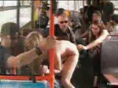 a stunning blonde in short skirt gets fucked in ass in a fucking tram!
