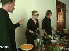 After serving delicious brunch, slaves are used by kinky guests