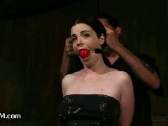 Tough brunette gets her ass caned to perfect red color