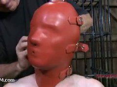 A horny brunette gets her titties squeezed in a hammerlock