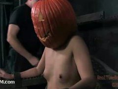Stunning brunette gets her shaved cunt electrocuted