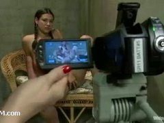 A puffy brunette owned by two perverted bitches