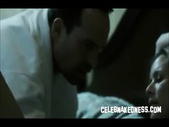 Celeb Maria Bello bare breasts and tied up in bed perky boobs