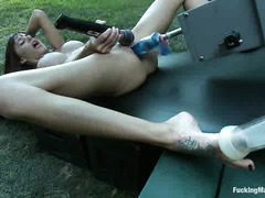 Cutie Gia DiMarco brings her favorite fucking machines outdoors