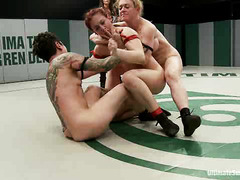 Two teams of girls get naked for some sexy lesbian wrestling