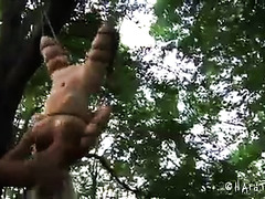 A slut hiking in the woods submits when captured like prey