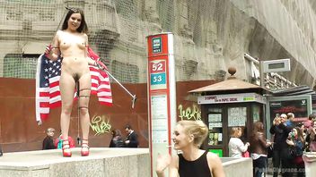 Petite and gorgeous American beauty disgraces herself on a street in Spain
