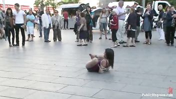 A lusty Spanish chick jerks off strangers and gets fucked in the street